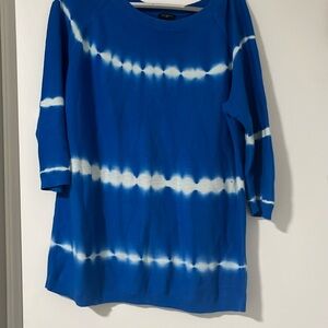 Talbots Blue Tye Dye Ombre Striped Neck Sweater - 1X